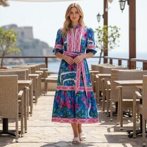 Celina Moon Olympic Floral Midi Dress XS